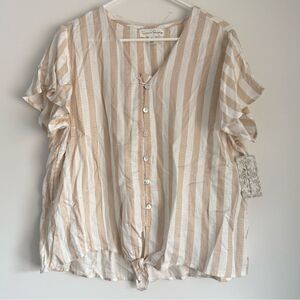NWT French Laundry Beige and White Striped Blouse Size XL